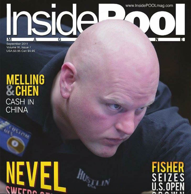 Larry Nevel on the cover of Inside Pool magazine, 2011