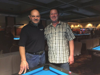 Mike Page of (Fargorate) and promoter and player, Chris Bonde of (mypoolstats)