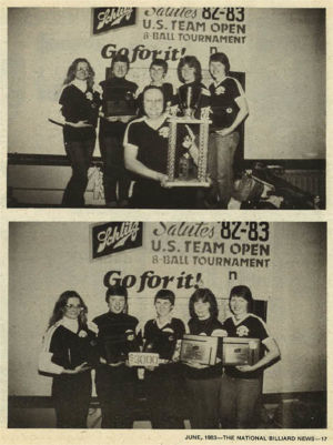 Sportsmans Bar, New Glarus teams take the top 2 spots at Nationals, 1983. Debbie Weber, Cheryn Smith, Julie Fitzpatrick, Peg Ledman and Karen Osborn comprised the two teams