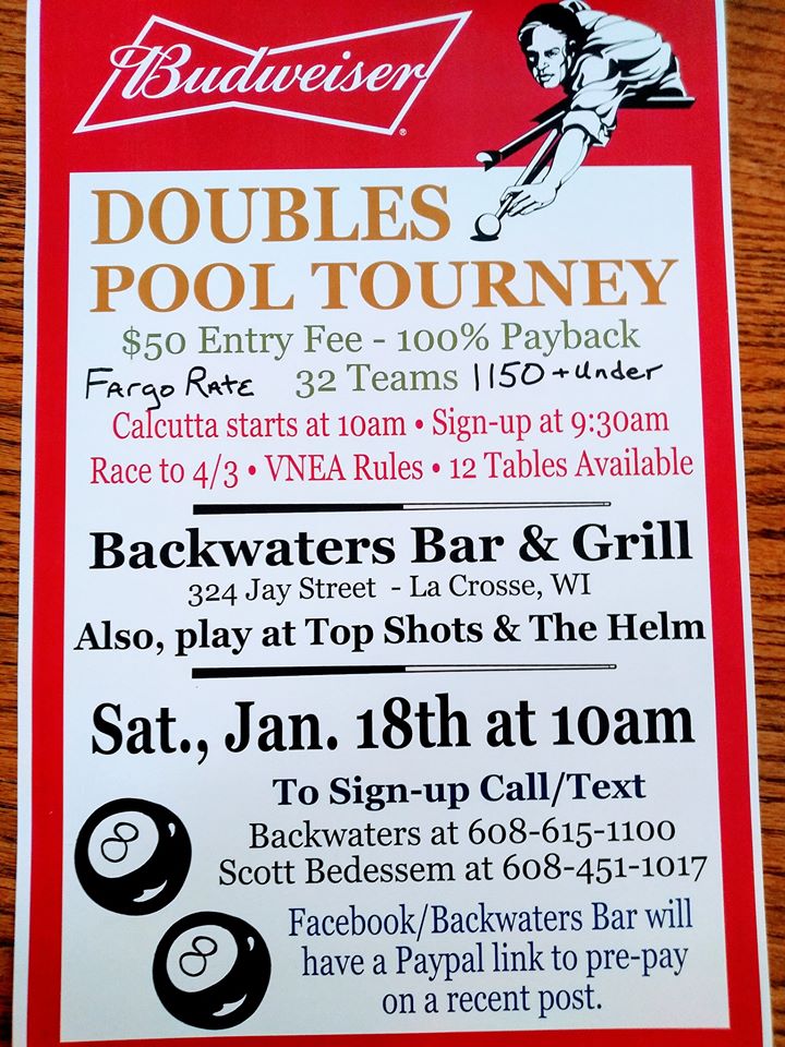 1 18 Doubles Backwaters Bar La Crosse Wisconsin Billiards Hall