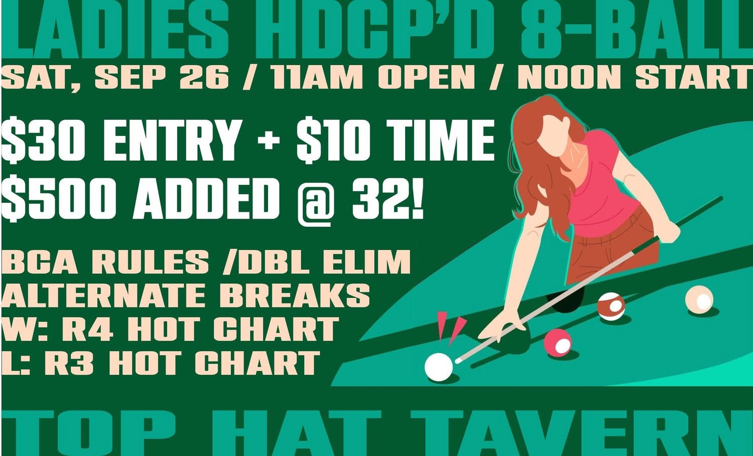Ladies Singles, handicapped at Top Hat tournament flyer